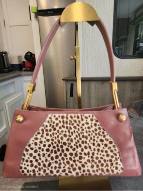 Furla Rare Pink Leather Shoulder Bag with Genuine Cow hair